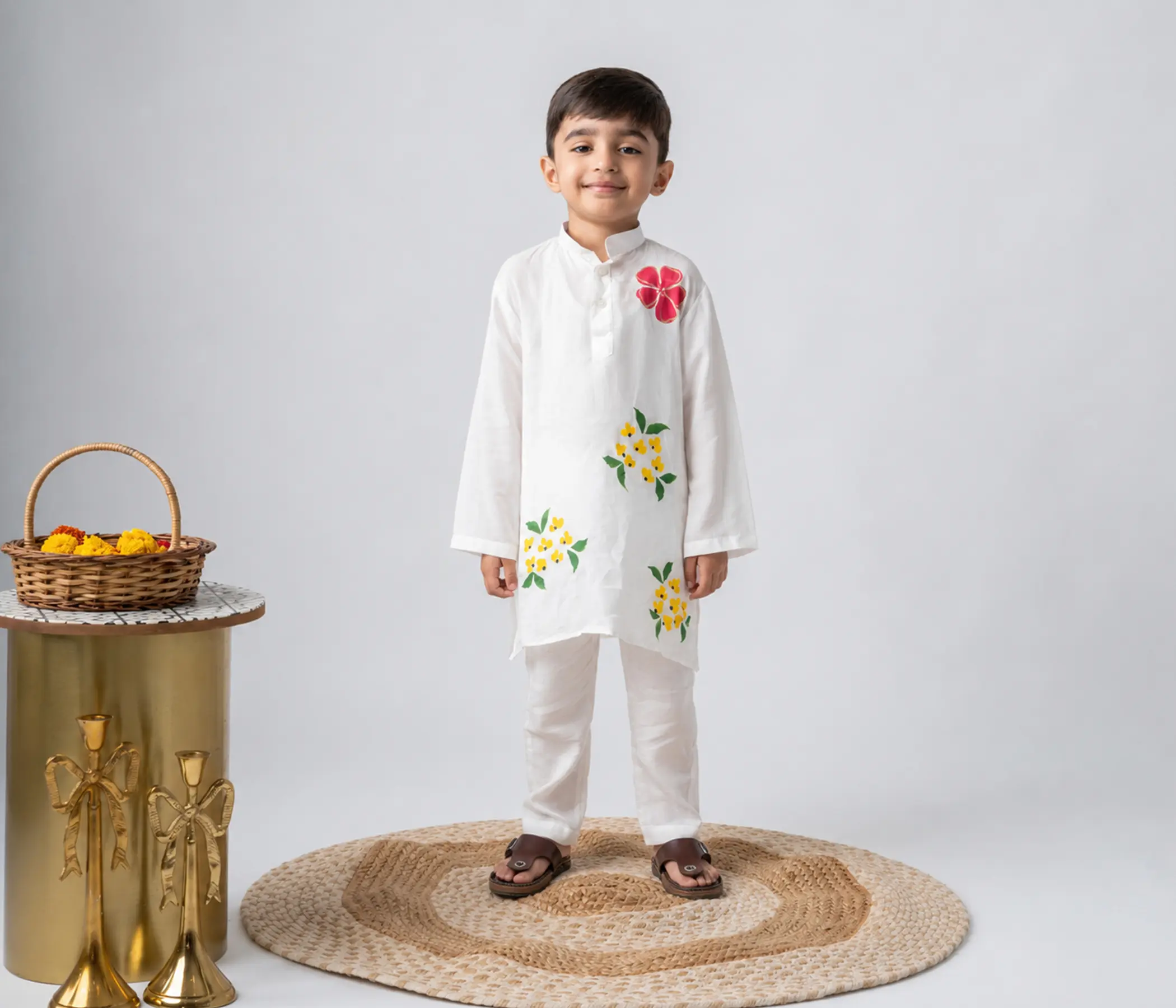 Boys Handpainted Clothes – Pure White Kurta Pajama  for Boys
